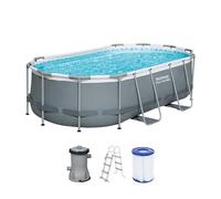 Bestway Power Steel Frame Piscine avec Pompe de Filtration 427 x 250 x 100 cm, Gris, Ovale
