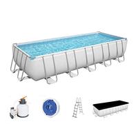 Bestway Power Steel Frame Piscine Kit Complet avec Filtre à Sable 640 x 274 x 132 cm, Gris Clair, rectangulaire