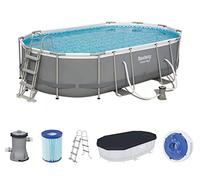 Bestway Power Steel Framepool Kit complet ovale avec pompe de filtration, échelle et bâche 488 x 305 x 107 cm