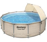 Bestway® Power Steel™ Kit piscine à cadre complet avec pompe de filtration Ø 396 x 107 cm , aspect rotin (écru), rond