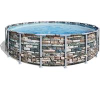 Bestway® Power Steel™ Kit piscine hors sol complet avec pompe de filtration Ø 549 x 132 cm Aspect mur de pierre (pierre naturelle), rond