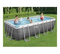Bestway - Power Steel - Piscine tubulaire avec pompe de filtration et accessoires - 488x244x122 cm - Impression rotin - Rectangulaire Gris G