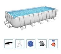 Bestway - Power Steel - Piscine tubulaire avec pompe de filtration et accessoires - 640x274x132 cm - Rectangulaire Gris G