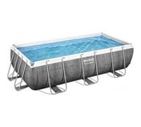 Bestway - Power Steel - Piscine tubulaire avec pompe de filtration et échelle de piscine - 404x201x100 cm - Impression rotin - Rectangulaire Gris G