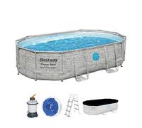 Bestway Power Steel Swim Vista Series Pool Kit Complet Ovale avec Filtre à Sable, échelle de sécurité et bâche 488 x 305 x 107 cm