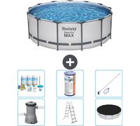 Bestway Round Steel Pro MAX Piscine - 396 x 122 cm - Gris - y compris pompe - échelle - couverture kit d'entretien - filtre - kit de nettoyage