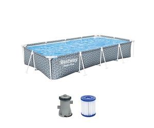 Bestway Steel Pro Frame Piscine avec Pompe de Filtration 366 x 201 x 66 cm, Design en Forme de Feuille, carrée