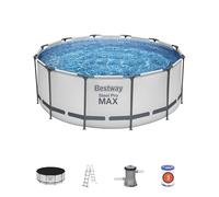 Kit Piscine hors sol tubulaire BESTWAY Steel Pro Max - 366 x 122 cm - Ronde (Livrée avec un filtre à cartouche, échelle, bâche)