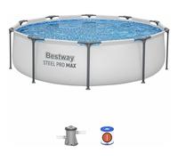 Bestway Steel Pro Max Frame Kit Piscine avec Pompe à Filtre Ø 305 x 76 cm, Gris Clair, Rond