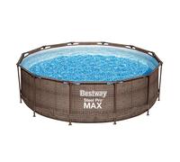 Bestway Steel Pro Max Frame Kit Piscine avec Pompe à Filtre Ø 366 x 100 cm, Aspect rotin (Chocolat), Ronde