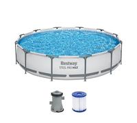 Bestway Steel Pro Max Frame Kit Piscine Ronde avec Pompe à Filtre Ø 366 x 76 cm Gris Clair