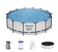 Bestway Steel Pro Max Frame Pool Kit Complet avec Pompe de Filtration Ø 427 x 107 cm Gris Clair Rond