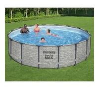 Bestway - Steel Pro MAX - Piscine tubulaire avec pompe de filtration et accessoires - 488x122 cm - Imprimé pierre - Ronde Gris G
