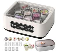 BESTXH Blanc, YaourtièRe avec ContrôLe De TempéRature, YaourtièRe Automatique, avec 9 Pots en Verre Et Un RéCipient IntéRieur en Acier Inoxydable De 1,6 L, pour Yaourts Bio, Natto
