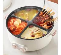 BESTXH CuisinièRe éLectrique 4 en 1, Casserole éLectrique 4 Compartiments, Grande Capacité De 6 litres Chaudron IntéGré, RevêTement AntiadhéSif,Blanc