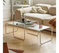 BESTXH Ensemble De Tables Basses Gigognes Rectangulaires, Table D'Appoint Moderne, Plateau en Bois Et Pieds en MéTal, Table Basse Empilable, pour Salon Ou Chambre,Black + White 2