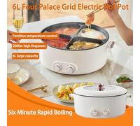BESTXH Marmite 4 en 1, Chafing Dish éLectrique Canard Mandarin à Quatre Grilles, Marmite éLectrique Grande Capacité, Cuiseur à Riz IntéGré Four Palace à Grille, Capacité De 6 litres,Blanc