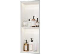 BESTXH Niche De Douche en Acier Inoxydable, éTagèRe Murale EncastréE avec éClairage LED, Meuble De Rangement Multi-PièCes sans Carrelage, pour Salle De Bain, Cuisine Et Salon,Blanc,70x28x12.5cm