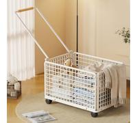 BESTXH Panier à Linge à roulettes, Paniers à Linge avec PoignéE AllongéE, Panier à Linge en Fer, Roue Universelle 360° Facile à DéPlacer, pour Chambre, Salle De Bain, Dortoir,Blanc,11 * 17 * 11in