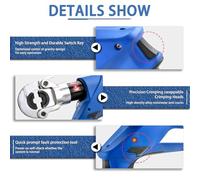 BESTXH Pince à Sertir Hydraulique sans Fil, Outil De Sertissage éLectrique Rechargeable, avec 11 Jeux De Matrices, 2 Batteries Et 1 Chargeur, éClairage LED De La Zone De Travail,60kn