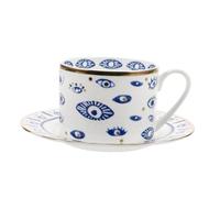 BESTYASH 1 Ensemble Tasse à Café Céramique avec Soucoupe Ensemble de Tasse Evil Eye Mug de Protection Design Unique pour Bureau Maison et Café Matériau Céramique Sûr Parfait pour Latte Thé