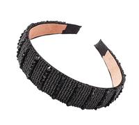 BESTYASH 1 Pièce Couronne de Cristal Noir Large Bandeau Décoré de Perles Accessoire Élégant Mariées et Demoiselles Honneur pour Mariages et Fêtes