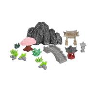 BESTYASH 13 Pièces Miniature Fake Mountain Views Garden Set with Resin Rockery Pavilion Bridge Figurines for DIY Craft and Landscape Decor