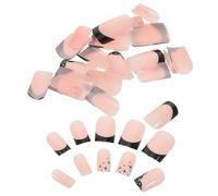 BESTYASH 2 boîtes Lot de Faux Ongles Courts Press Carrés Noirs et Blancs avec Motif Étoile French Manucure Brillante pour Femmes Autocollants Ongulaires Automne-hiver Boîtes