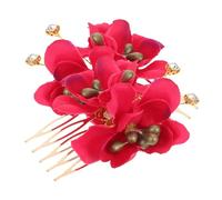 BESTYASH 2 Pièces Barrettes Fleur Artificielle Rouge Accessoires Mariage Plage Bohème Peignes Latéraux Hibiscus pour Mariées et Demoiselles Honneur
