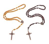 BESTYASH 2 Pièces Collier Chapelet en Bois Fait Main avec Pendentif Croix, Léger et Portable, Accessoire Élégant pour Femmes et Hommes Lors D'occasions Spéciales