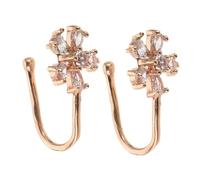 BESTYASH 2 Pièces Nose Cuff Non Percé Cuivre avec Fleurs Incrustées Cz Anneaux U Métalliques Faux Piercing pour Femmes et Hommes Bijoux Élégants Sans Perçage