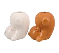 BESTYASH 2 Pièces Support Brosse à Dents pour Garçon Fille Cartoon Animal Porte Brosse avec Drainage Distributeur Cure Dents Décoratif pour Salle de Bain et Cuisine Lot de Marron Blanc