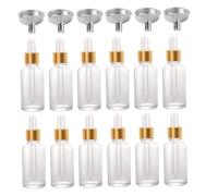 BESTYASH 24pièces Lot De Flacons Compte-gouttes De Verre Transparent Avec Couvercle Plastique Doré Pour Huiles Essentielles Et Entonnoirs Inox