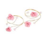 BESTYASH 2pièces Bracelets Floraux pour Femmes Style Bohème Manchettes Ouverts avec Perles de Ajustables à Fermoir Coulissant pour Haut du Bras