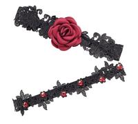 BESTYASH 2pièces Jarretières Dentelle Pour Mariée Accessoire De Mariage Élégant Avec Fleurs Rouges Ajustement Confortable Pour Cercles De Cuisses Ensemble Décoratif Pour Jour