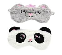 BESTYASH 2pièces Masque De Sommeil Pour Yeux Cartoon Panda Et Ours Couronne Doux Et Confortables Bandeau Élastique Anti-mouvement Opaque Pour Nuit Voyage Et Méditation