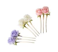 BESTYASH 3 Pièces Peony Flower Hair Forks U Shape Retro Chinese Hairpins For Stable Elegant Updos Women Wedding Party Accessories In Beige