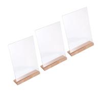 BESTYASH 3 Pièces Support de Présentation Transparent avec Base Bois Porte-affiche Incliné Acrylique Clair pour Menu Bureau Comptoir Boutique