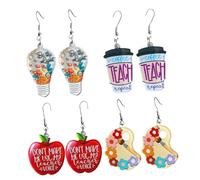 BESTYASH 4 Paires boucles d'oreilles enseignant pour femmes boucles d'oreilles enfants rentrée scolaire Crayon d'art créatives Métal
