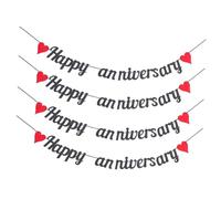 BESTYASH 4 Pièces Bannière Anniversaire de Mariage avec Cœurs Rouges et Paillettes Noires Décoration Suspendue Romantique pour Célébrations et de Noces