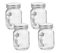 BESTYASH 4 pièces Lot de Bocaux Verre Mini Mason Jar avec Couvercle Étanche et Poignée Pots Hermétiques pour Boissons Desserts et Confitures Verre Portable pour Stockage Alimentaire