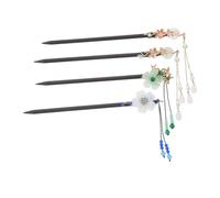 BESTYASH 4pièces Épingles à Cheveux Chinoises avec Pompon Baguettes Bois Accessoires pour Coiffures Hanfu Lot