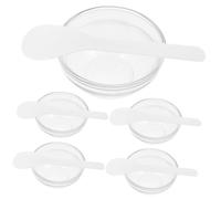 BESTYASH 5 ensembles Bol de Mélange pour Masque Visage Verre avec Spatules Blanches Bol à Huile Essentielle Transparent pour Soins Peau Maison et Salon Beauté
