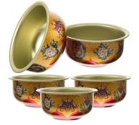 BESTYASH 5 Pièces Bol D'offrande en Métal Doré pour Temples et Salons de Thé, Lampe à Beurre Multifonctionnelle et Décoration de Collection Bouddhiste