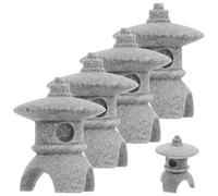 BESTYASH 5 Pièces Statue Miniature du Pavillon, Style Zen Japonerie | Résine Effet Grès Bicolore, Cachette Sûre pour Crevettes, Aménagement Aquascaping, Paysage Miniature DIY, Décoration