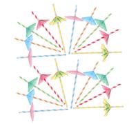 BESTYASH 50 pièces Lot de Pailles à Cocktail Papier avec Parapluie Hawaïen Décorations Tropicales pour Fêtes Luau Résistantes et Légères pour Boissons Chaudes ou Froides Accessoires Plage