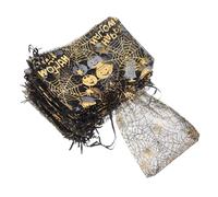 BESTYASH 50 Pièces Sacs Organza Halloween Noirs à Motif Toile Araignée Petits Sacs à Bonbons avec Cordon Pochettes Transparentes Maille pour Friandises et de Fête