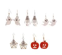 BESTYASH 5paires Boucles Oreilles Halloween Chic Pack De Accessoires Délicats Forme De Citrouille Fantôme Toile Araignée Et Crâne Pour Événements Festifs Et Sorties