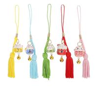 BESTYASH 5pcs Pendentifs Décoratifs Chat en Céramique Corde, Ornement Suspendu Unique, Accessoire Artisanal pour Téléphone ou Paquet, Couleurs Variées Plusieurs styles