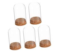 BESTYASH 5Pièces Verre Transparent pour Fleurs Immortelles Lot de Couvercles Affichage Verre Socle Liège pour Décorations Micro